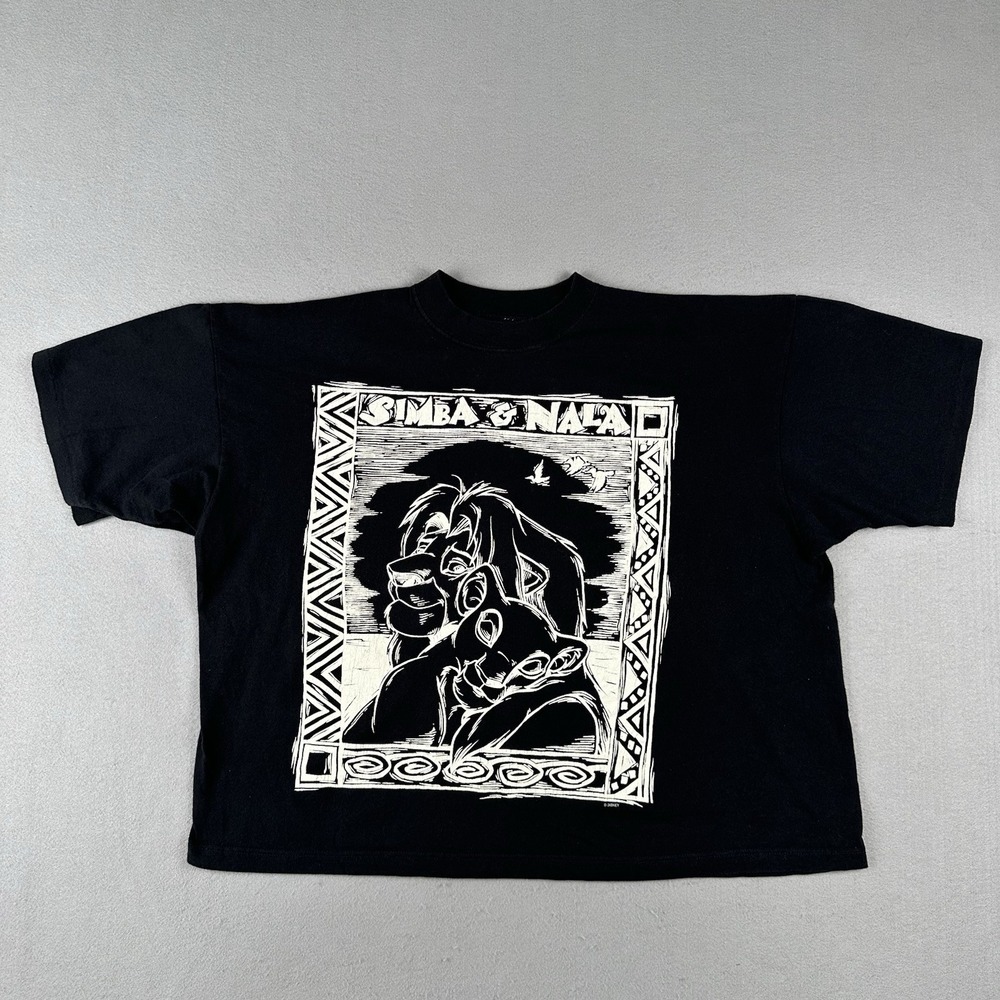 Vintage 90s The Lion King Shirt Men's XL Black Simba & Nala Cropped Disney Art
